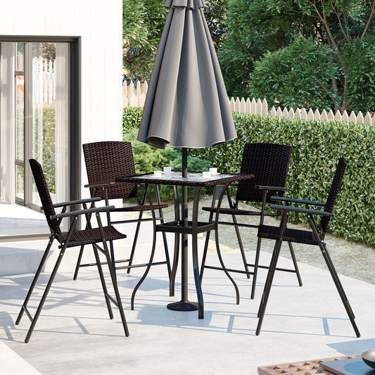 Sesslife Patio Table and Chairs Sets, 5 Piece Wicker Outdoor Furniture Sets, Patio Dining Set with 4 Folding Chairs and Glass Table for Backyard Desk, Black PE Rattan Counter Height Outdoor Bar Sets