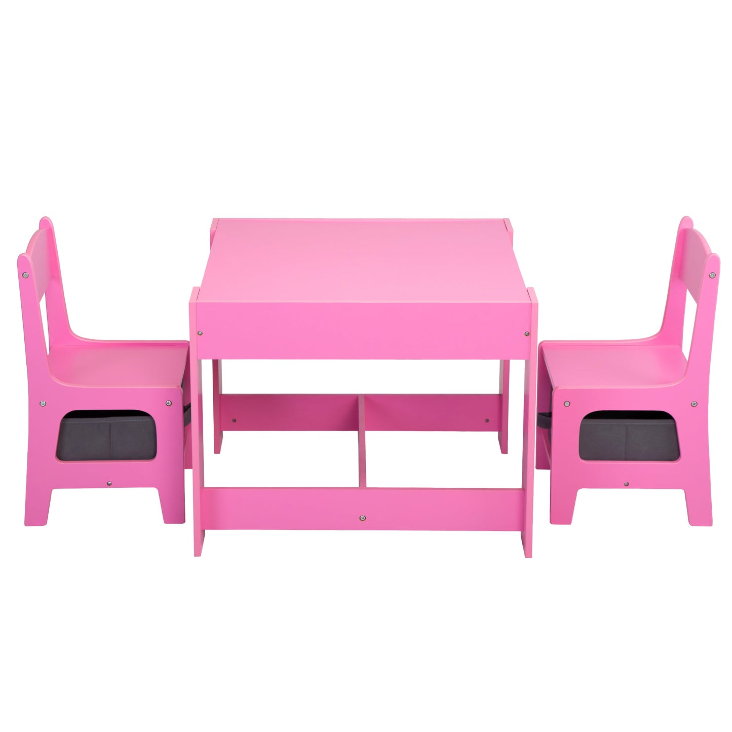 3 Piece Activity Table Play Set for Kids Toddler, SESSLIFE Wooden Storage Table and Chairs Set, Pink, X686