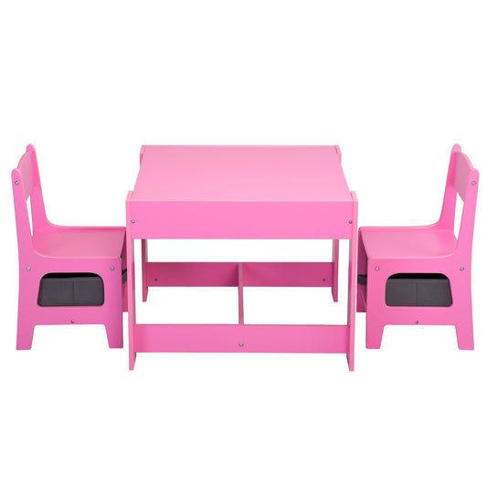 3 Piece Activity Table Play Set for Kids Toddler, SESSLIFE Wooden Storage Table and Chairs Set, Pink, X686