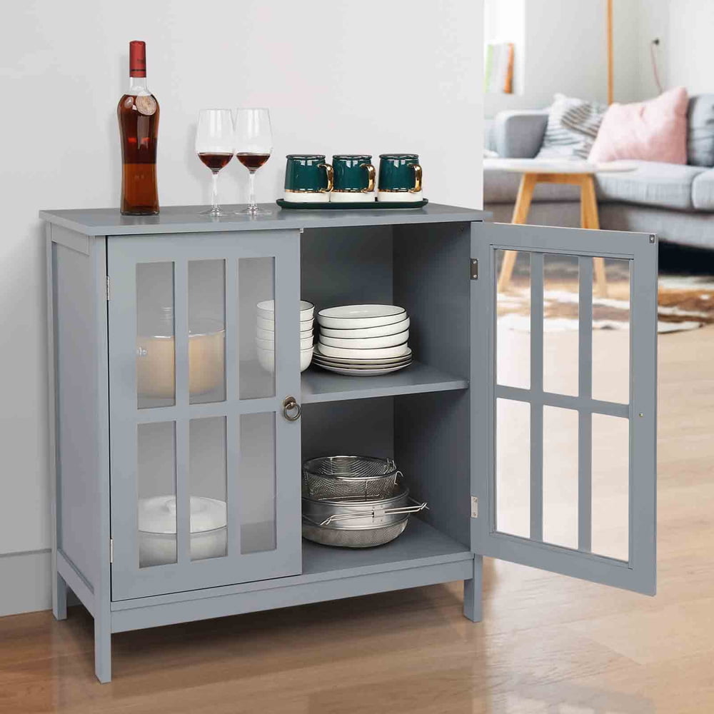 SESSLIFE Gray Buffet Cabinet, Wood Buffet Sideboards with Double Door and Storage Shelf for Kitchen Living Room, Entryway Console Table 31.5"L x 14.17"W x 31.5"H