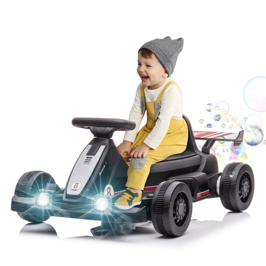 Sesslife Powered Go Kart for Boy Girl with Bubble Function, 6V Electric Pedal Go Kart with LED Light, Horn, Ride on Toys for Outdoor Indoor, Go Kart for Ages 2 Years and Older, Black