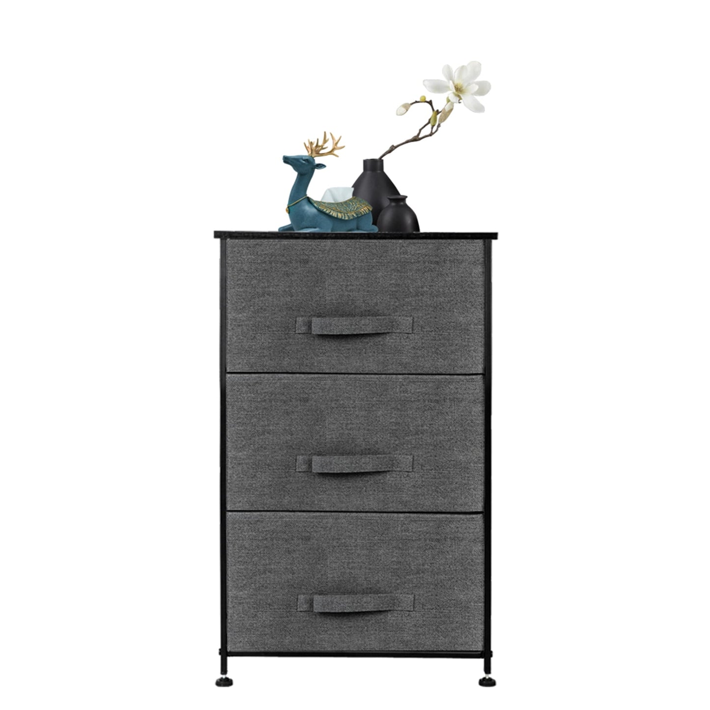 Dresser with 3 Fabric Drawers, SESSLIFE Storage Dresser for Bedroom Living Room Hallway, Steel Frame Night Stands with Wooden Tabletop, 3-Tier Dark Gray Nightstand Bedside Table End Table, X1295