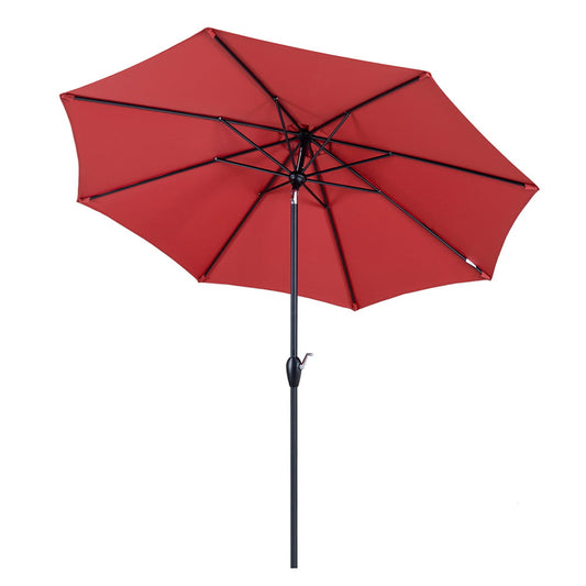 9 FT Market Patio Umbrellas, Sesslife Outdoor Umbrella with Tilt Adjustable and Crank, Single Vent, 8 Ribs Round Umbrella for Patio Garden Desk, Red