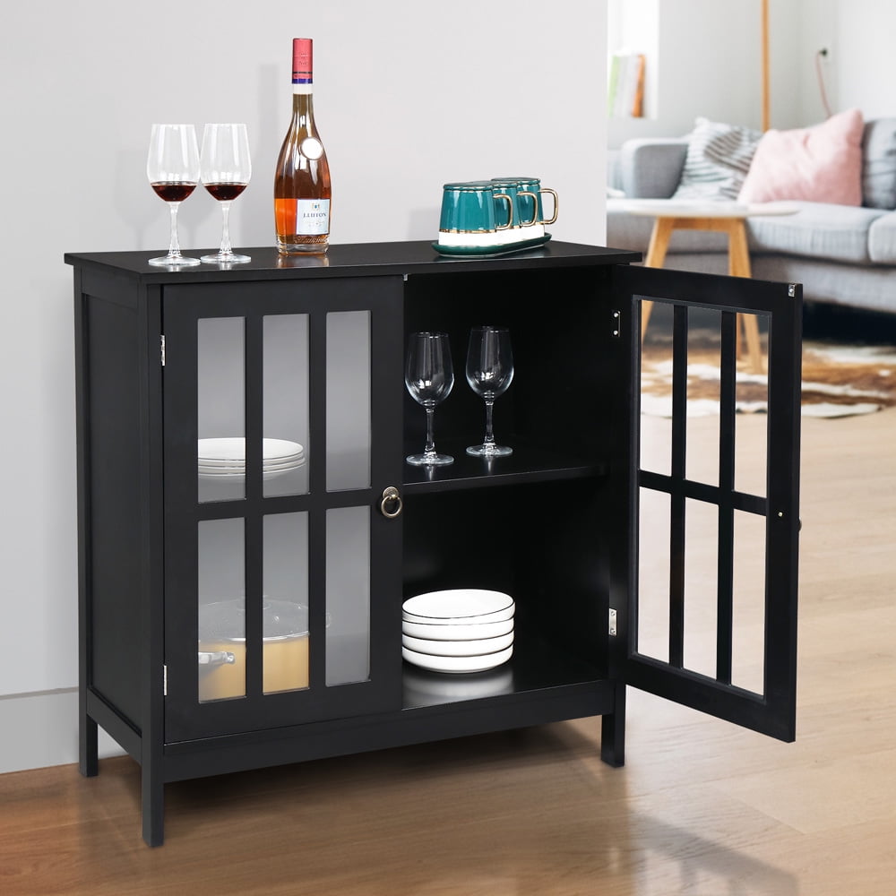 SESSLIFE Kitchen Buffet Sideboard with Duuble Door, Black Sideboard with Storage Inner Shelf, Cupboard for Kitchen, Wood Storage Cabinet for Living Room Entryway