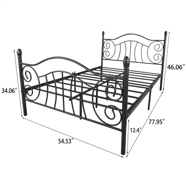 Full Bed Frames, SESSLIFE Metal Platform Bed Frame with Headboard and Footboard, Mattress Foundation, Full Size Bed Frame No Box Spring Needed for Kids Teens Bedroom Dorm, Black, X1859