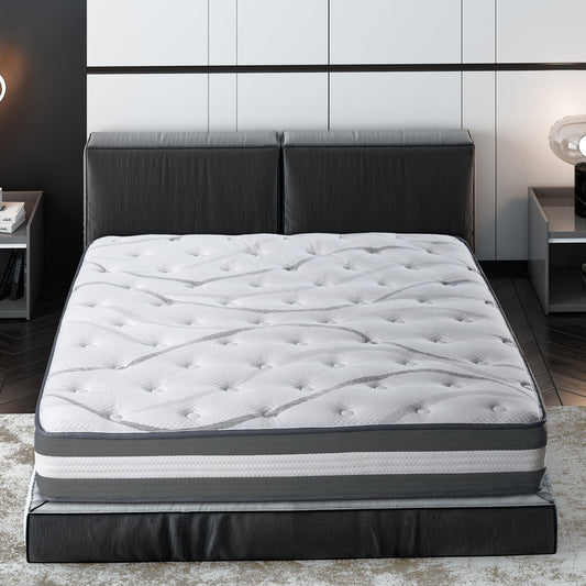 SESSLIFE Queen Size Mattress, 12" Hybrid Pocket Mattress, Breathable Medium-Firm Feel Foam Spring Mattress with Edge Support & Low Motion Transfer Design, White Mattress in a Box, Queen, X2791