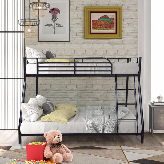 SESSLIFE Twin Over Full Metal Bunk Bed, Bed frame with Steel Slats Support, No Box Spring Needed, Bunk Bed with Guard and Ladder for Kids Room Dorm, Space Saving Black Bed for Teens Kids, X1974