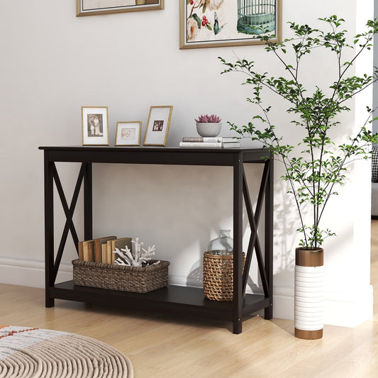 Coffee Console Table, SESSLIFE Wood Rectangle Console Table with Storage Shelf for Entryway Living Room