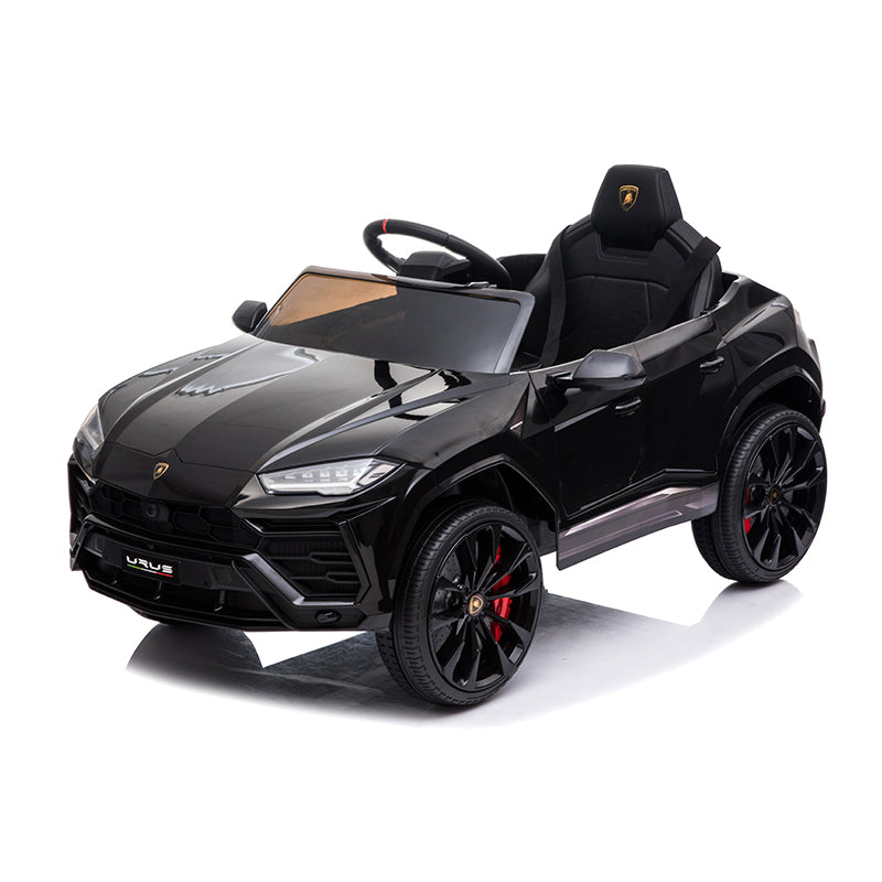 SESSLIFE 12V 7AH Licensed Lamborghini Urus Kids Ride On Car, Electric Vehicle with Remote Control, Horn, Radio, USB Port, AUX, Spring Suspension, Opening Door, LED Light (Black)