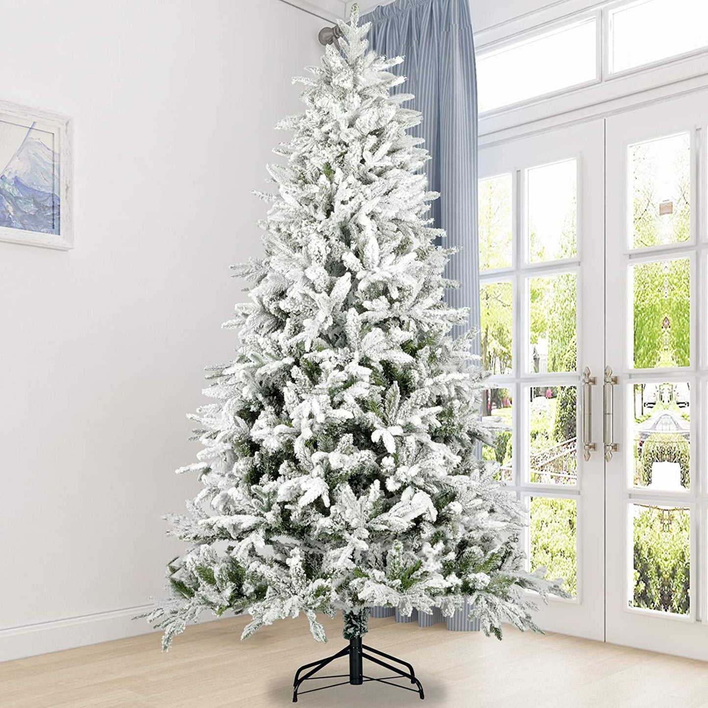 7.5ft Artificial Christmas Tree with 1100 Snow Dusted Tips, Fake Snow Christmas Tree, DT3