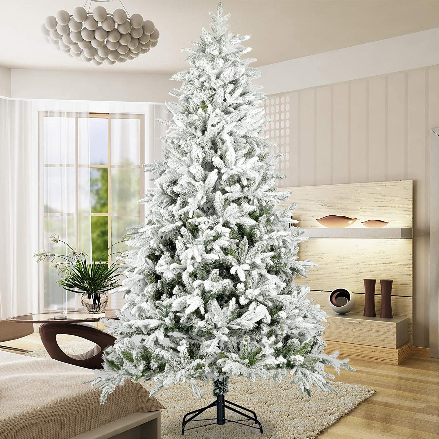 7.5ft Artificial Christmas Tree with 1100 Snow Dusted Tips, Fake Snow Christmas Tree, DT3