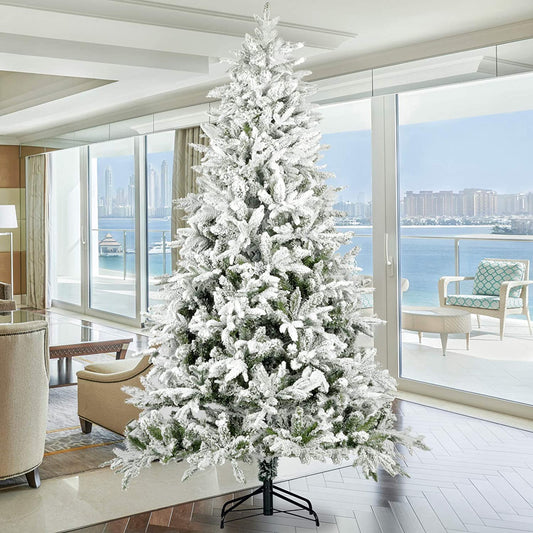 7.5ft Artificial Christmas Tree with 1100 Snow Dusted Tips, Fake Snow Christmas Tree, DT3