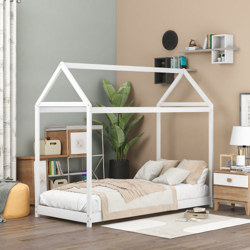 SESSLIFE House Bed Twin, Solid Wood House Bed for Kids, Toddler Tent Bed Frame, Children's Bed, No Box Spring Needed (Gray)