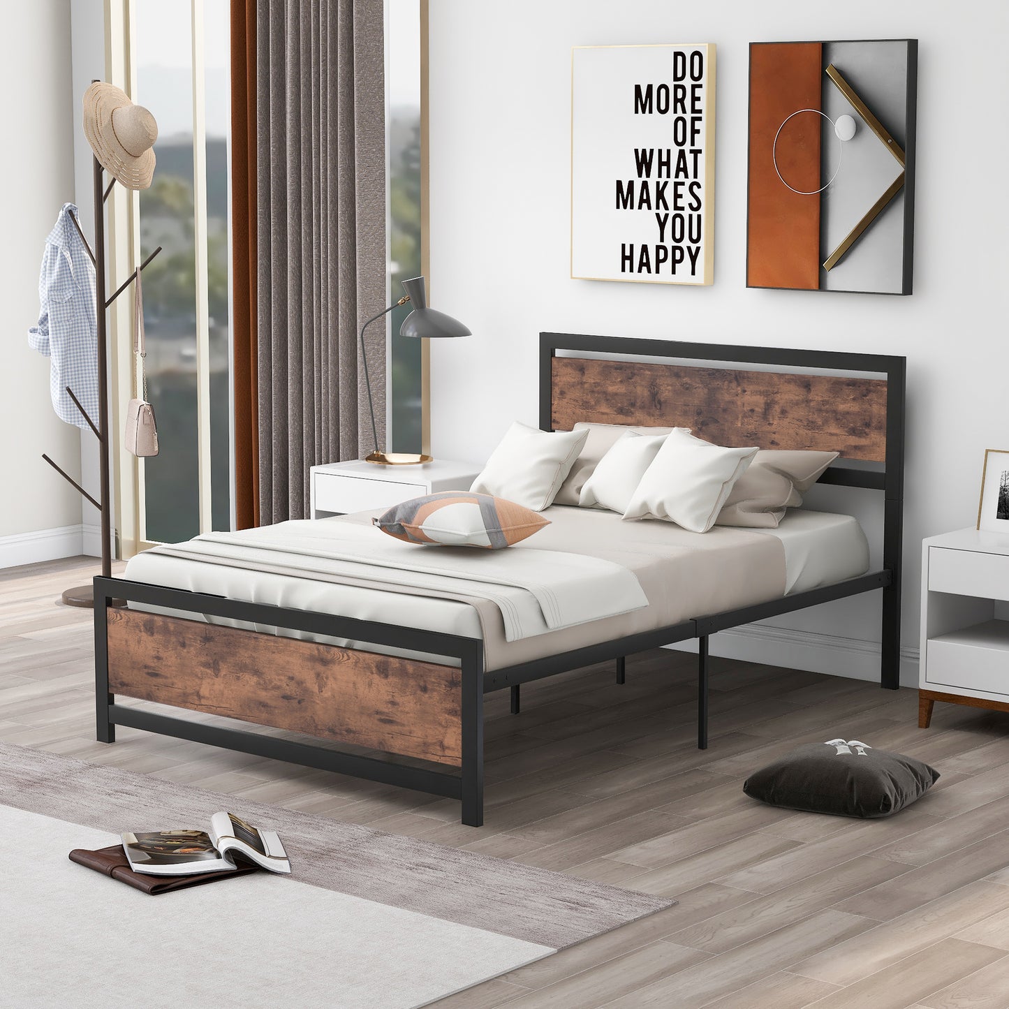 SESSLIFE Black Full Metal Bed Frame, High Metal Platform Bed w/ Wood Headboard, Adults Kids Modern Bed Frame, Mattress Foundation, No Box Spring Needed, Easy Assembly