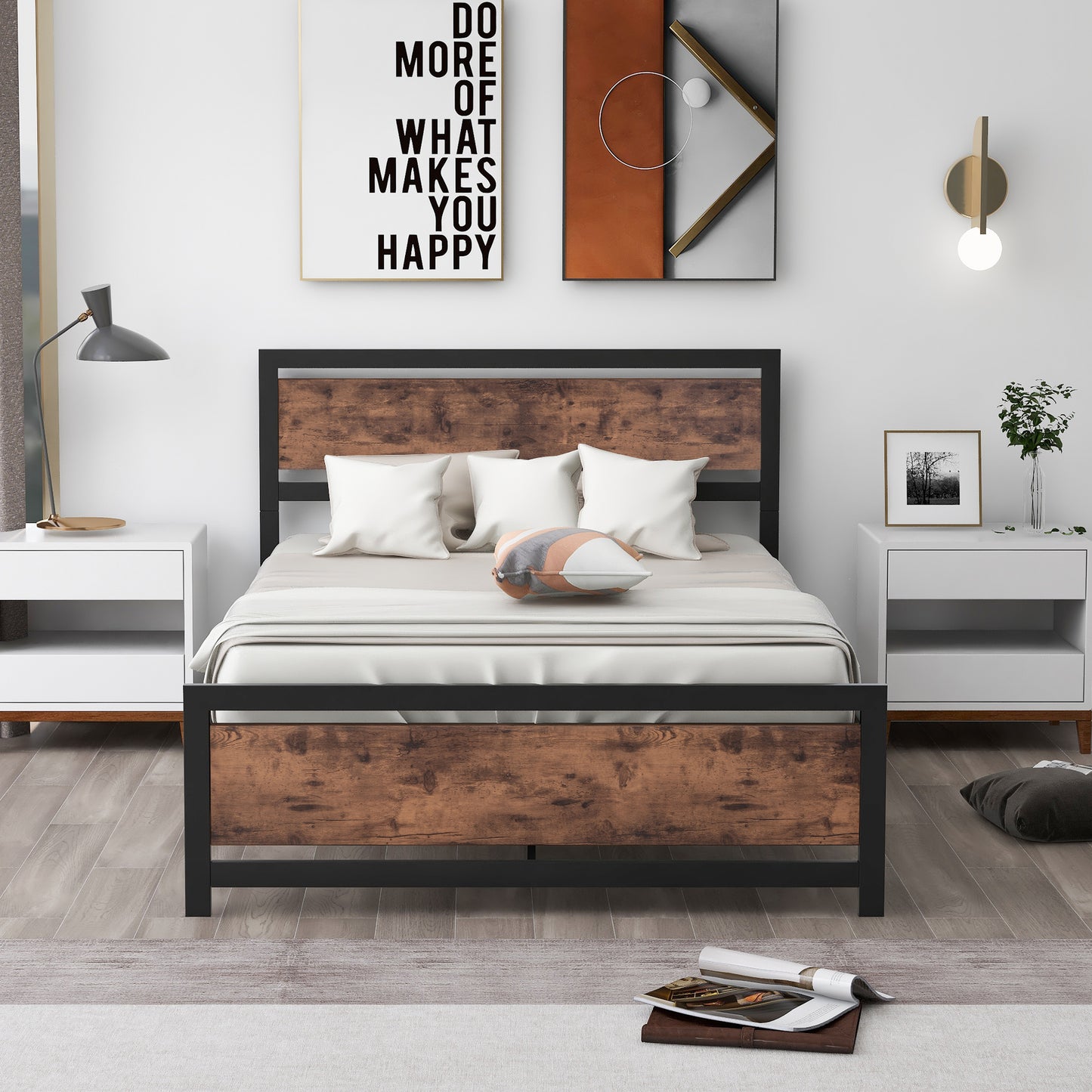 SESSLIFE Black Full Metal Bed Frame, High Metal Platform Bed w/ Wood Headboard, Adults Kids Modern Bed Frame, Mattress Foundation, No Box Spring Needed, Easy Assembly