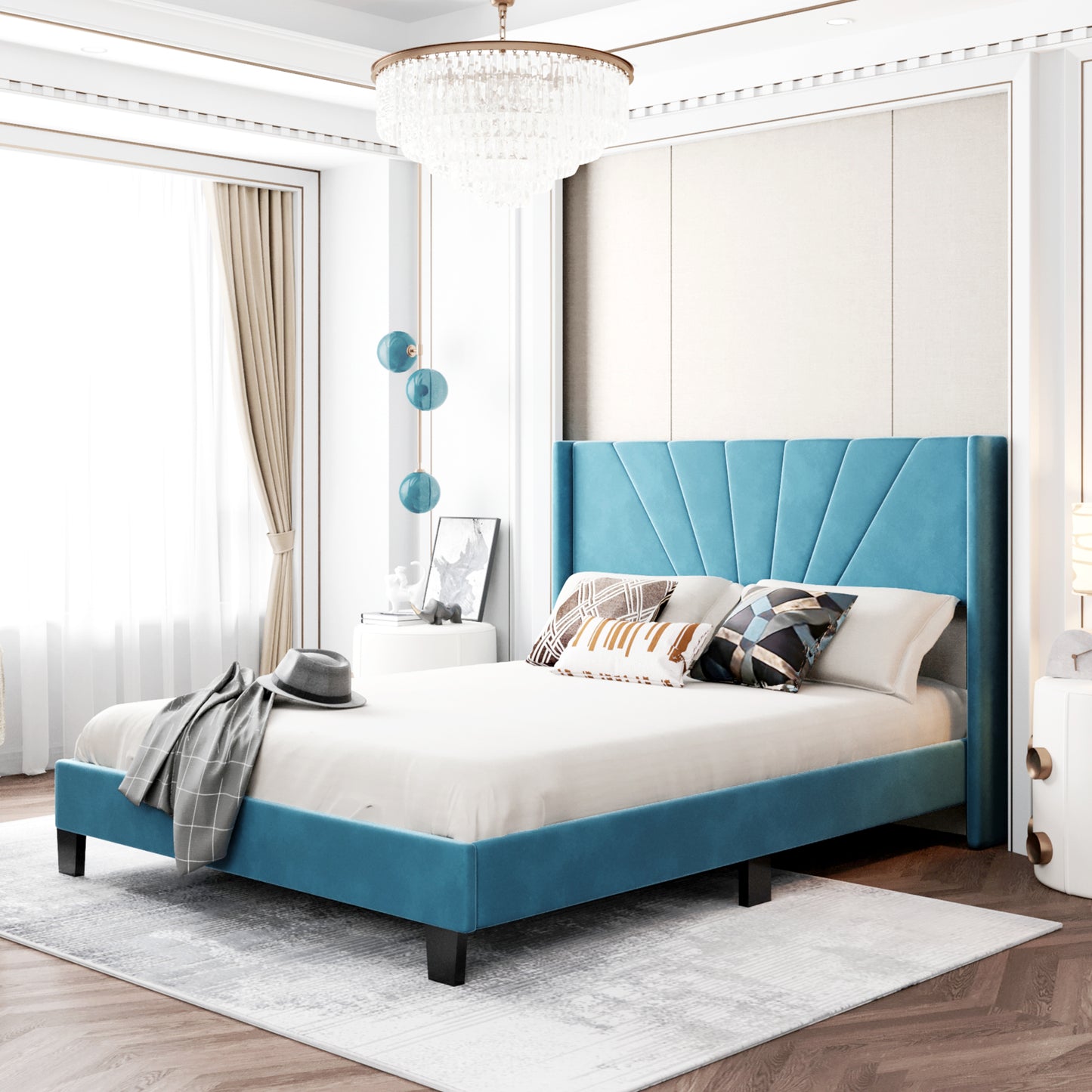Sesslife Queen Bed Frame with Soft Upholstered Headboard, Platform Bed Frame with Wood Salt Support, Bedroom Furniture, Adults Kids Modern Bed Frame, No Box Spring Needed, Easy Assembly