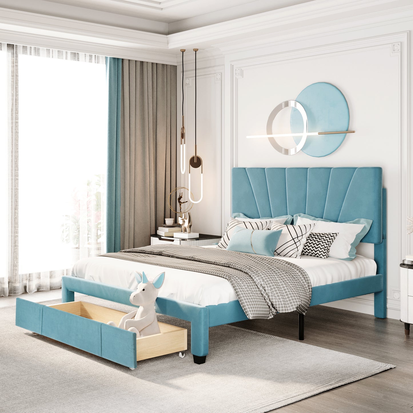 Sesslife Queen Bed Frame with Soft Upholstered Headboard, Platform Bed Frame with Wood Salt Support, Bedroom Furniture, Adults Kids Modern Bed Frame, No Box Spring Needed, Easy Assembly