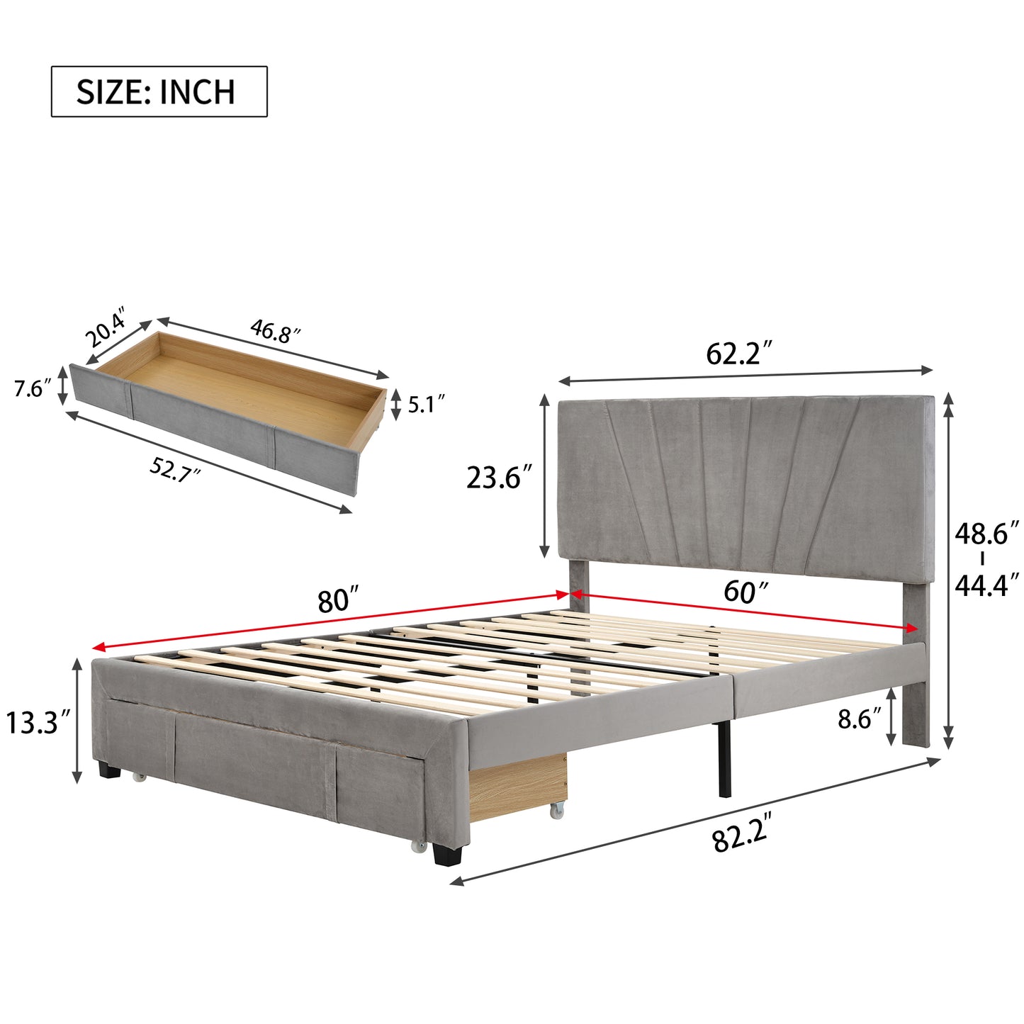 SESSLIFE Upholstered Platform Bed, Queen Bed with a Storage Drawer, Beige Queen Bed Frame, Storage Platform Bed Frames, Hold 500 LBS, No Box Spring Needed, Easy Assembly