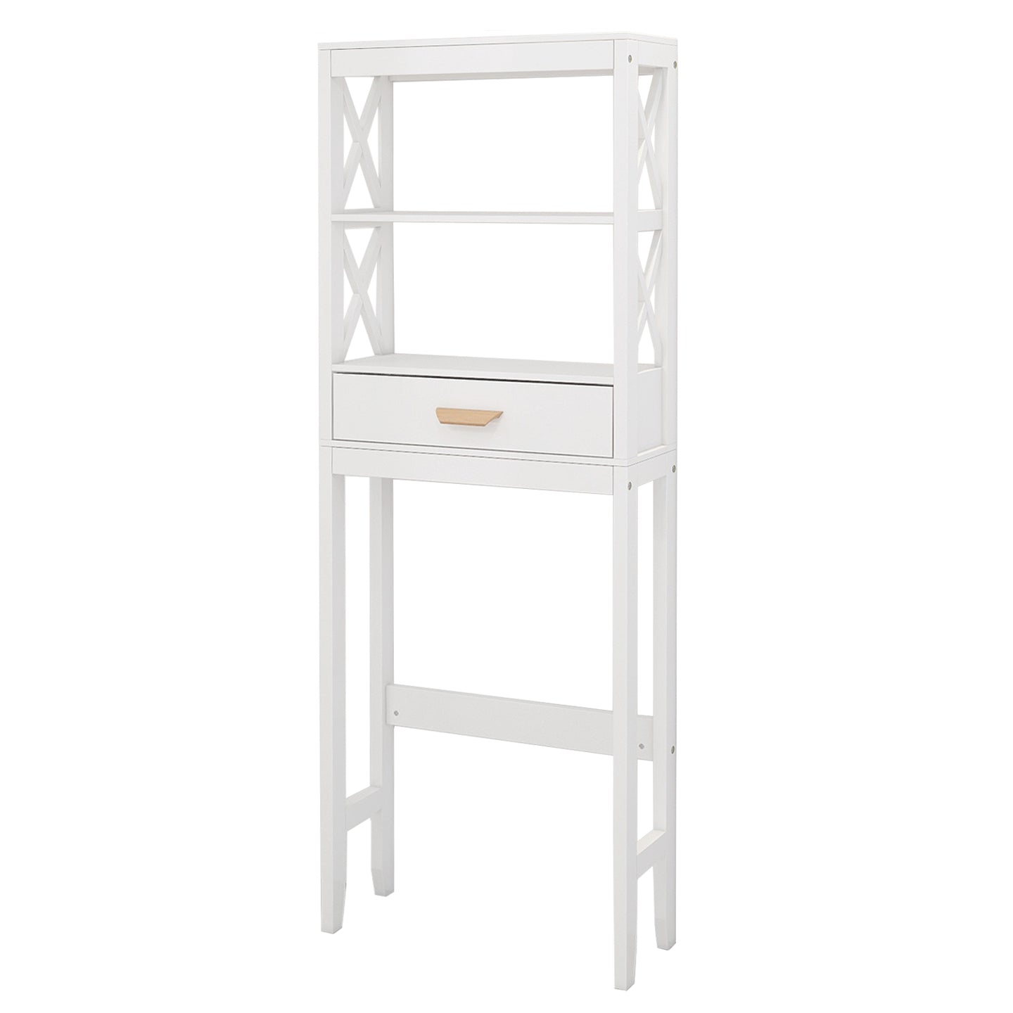 SESSLIFE Bathroom Storage Toilet Space Saver with a Drawer and 2 Shelves, Modern Over The Toilet Space Saver Organization, Wood Storage Cabinet for Home, Bathroom, White