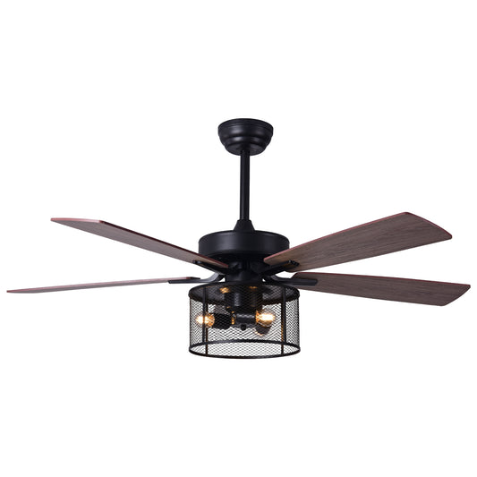 52" Ceiling Fan with Remote and Light, 5 Plywood Blades Ceiling Fans, Black, DT27