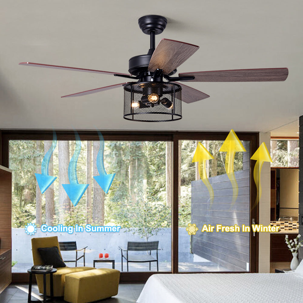 52" Ceiling Fan with Remote and Light, 5 Plywood Blades Ceiling Fans,  Black, DT27