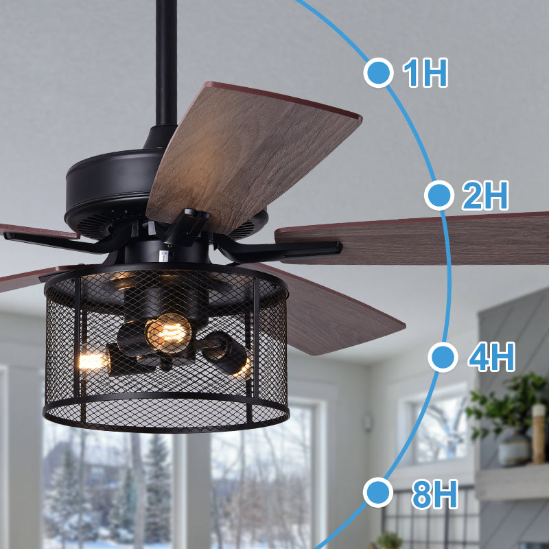 52" Ceiling Fan with Remote and Light, 5 Plywood Blades Ceiling Fans,  Black, DT27