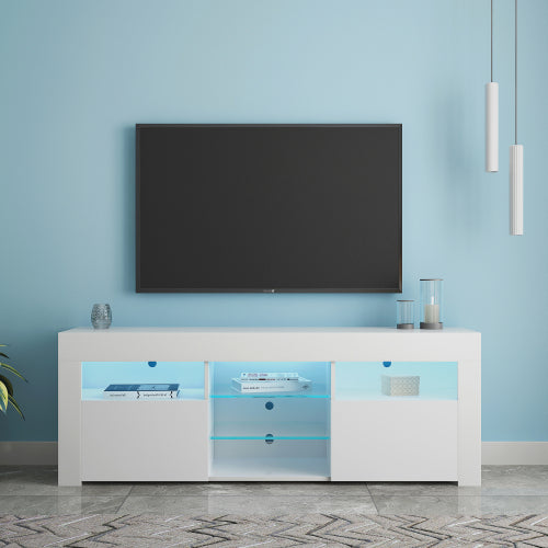 Sesslife LED TV Stand for 65 inch TV, Television Table Center Media Console with Cabinets and Led Lights, High Glossy Modern Entertainment Center for Living Game Room Bedroom (Black)