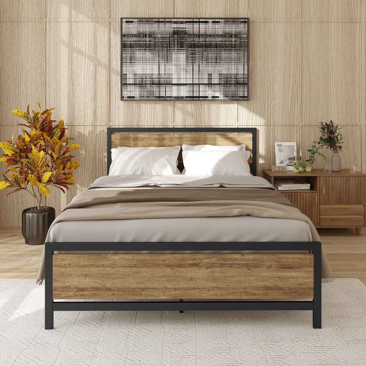 SESSLIFE Black Full Metal Bed Frame, High Metal Platform Bed w/ Wood Headboard, Adults Kids Modern Bed Frame, Mattress Foundation, No Box Spring Needed, Easy Assembly