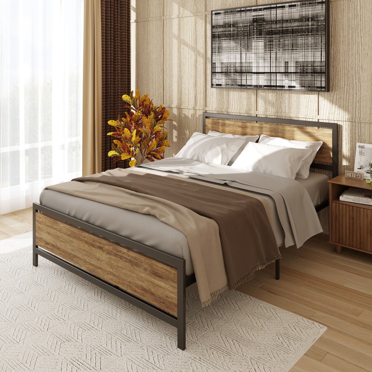 SESSLIFE Black Full Metal Bed Frame, High Metal Platform Bed w/ Wood Headboard, Adults Kids Modern Bed Frame, Mattress Foundation, No Box Spring Needed, Easy Assembly