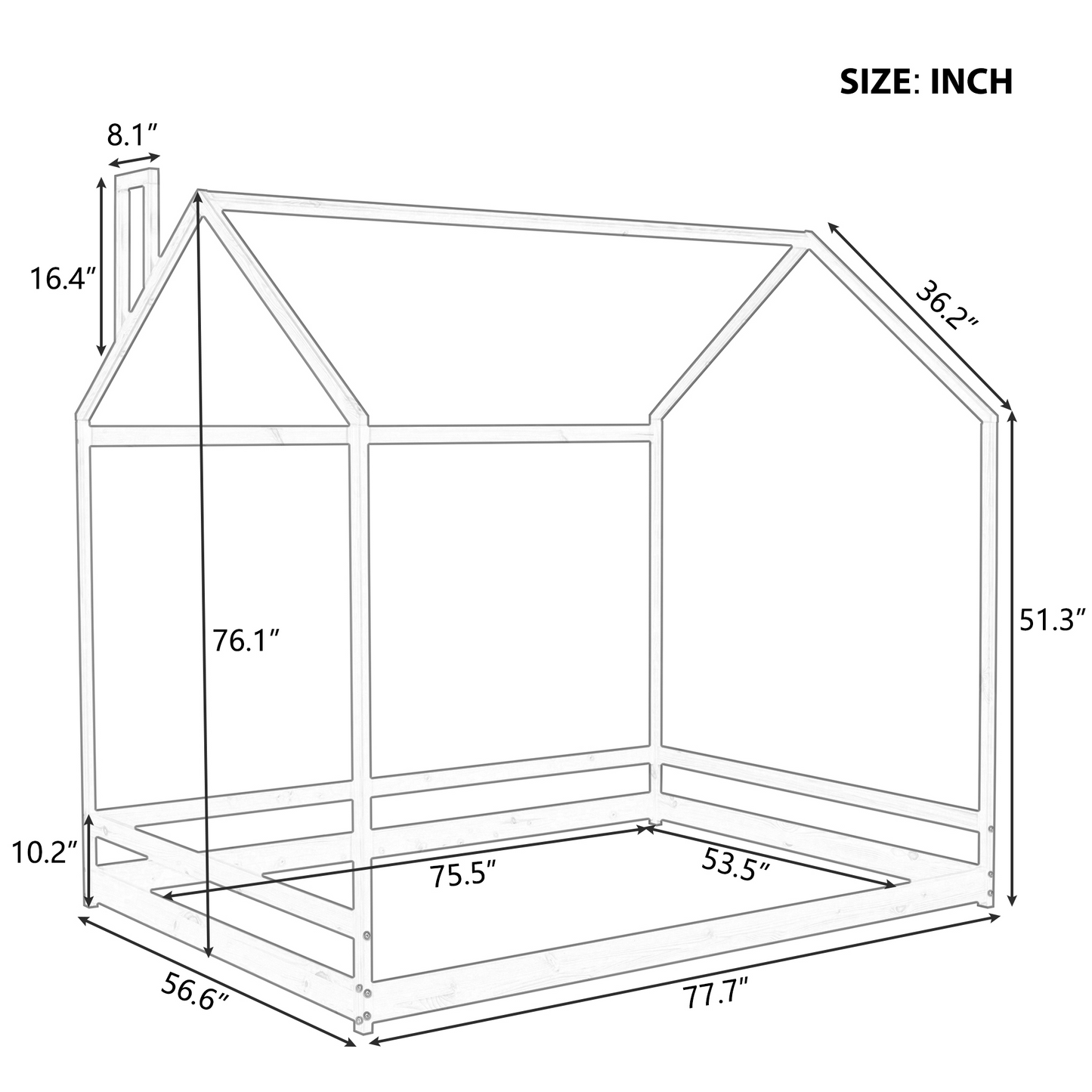 Full-Size House Bed for Kids and Toddlers, Wood Full Platform Bed Frame, Kids House Design, Tent Bed with Roof for Kids Room, Box Spring Needed, Easy Assembly