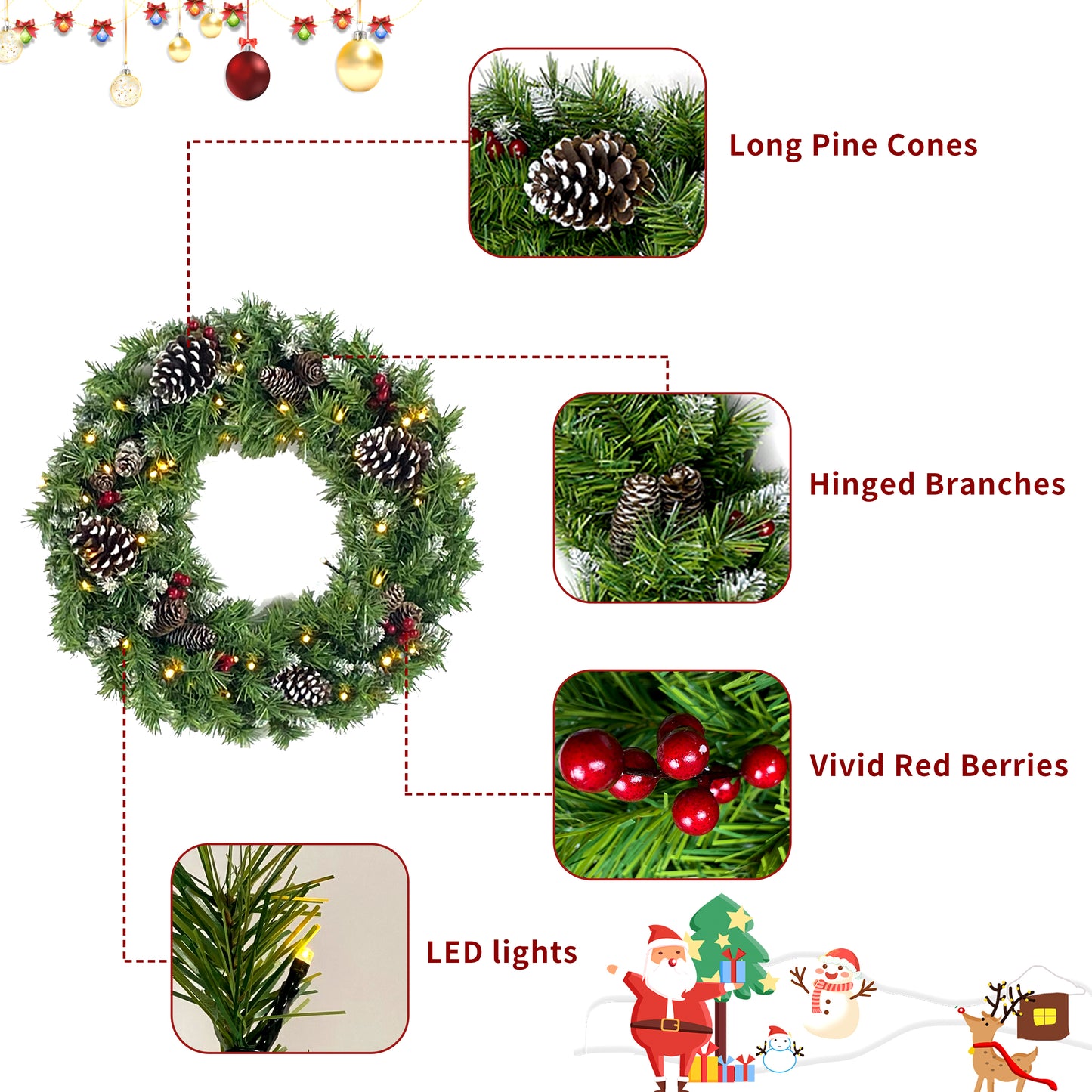 SESSLIFE 4pc Christmas Decoration Set, 2 Pre-lit Christmas Trees(4ft), 9ft Garland and 20in Diameter Wreath, Indoor Outdoor Christmas Decoration for Home Party Office, Green