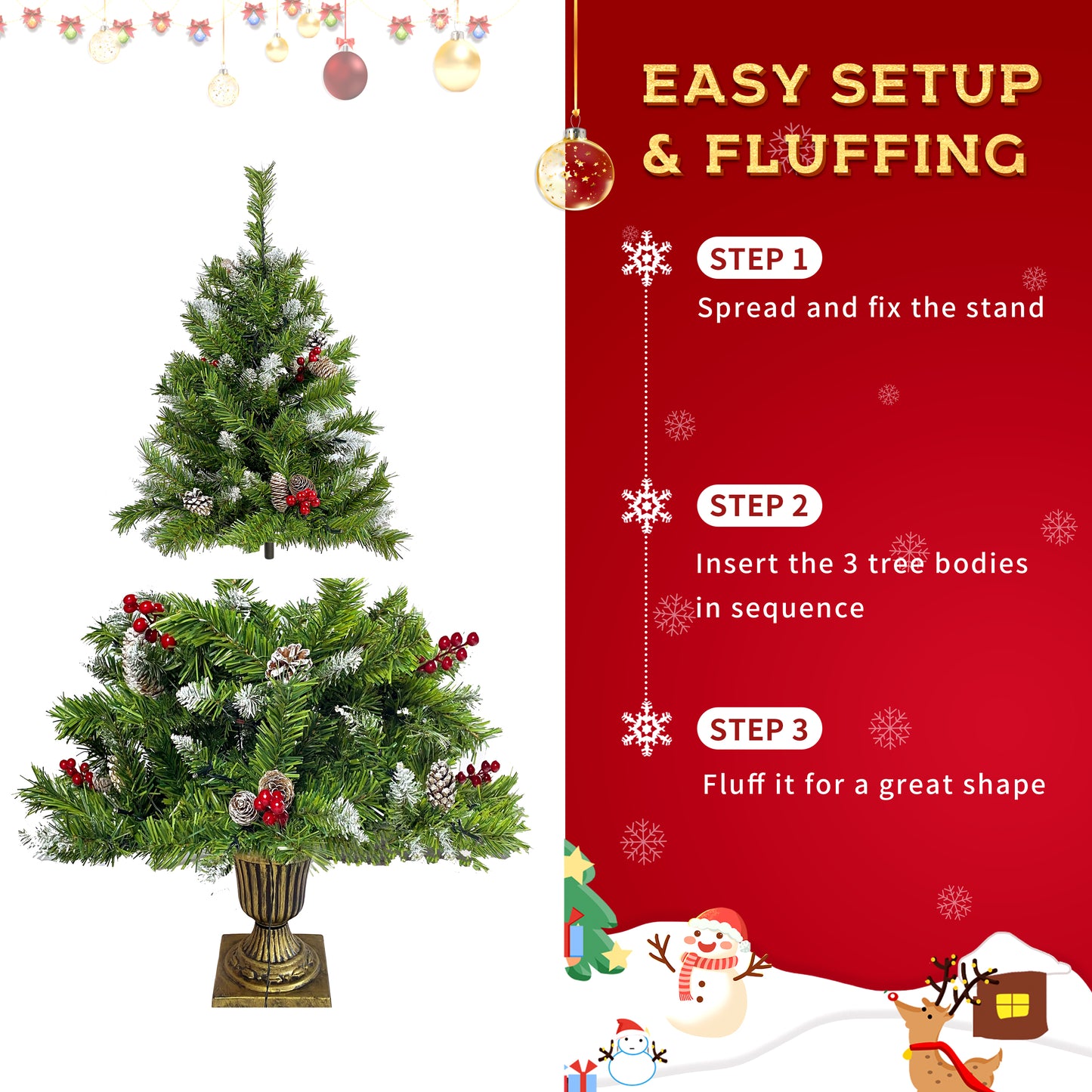 SESSLIFE 4pc Christmas Decoration Set, 2 Pre-lit Christmas Trees(4ft), 9ft Garland and 20in Diameter Wreath, Indoor Outdoor Christmas Decoration for Home Party Office, Green