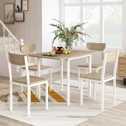 SESSLIFE 5 Pieces Dining Table Set, Dining Table Set for 4 for Dining Room, Breakfast Nook, Compact Space, Kitchen Table Set with Foldable Table and 4 Wood Chairs