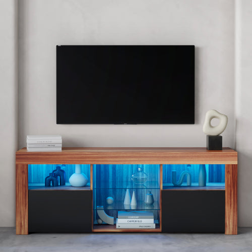 Sesslife LED TV Stand for 65 inch TV, Television Table Center Media Console with Cabinets and Led Lights, High Glossy Modern Entertainment Center for Living Game Room Bedroom (Black)