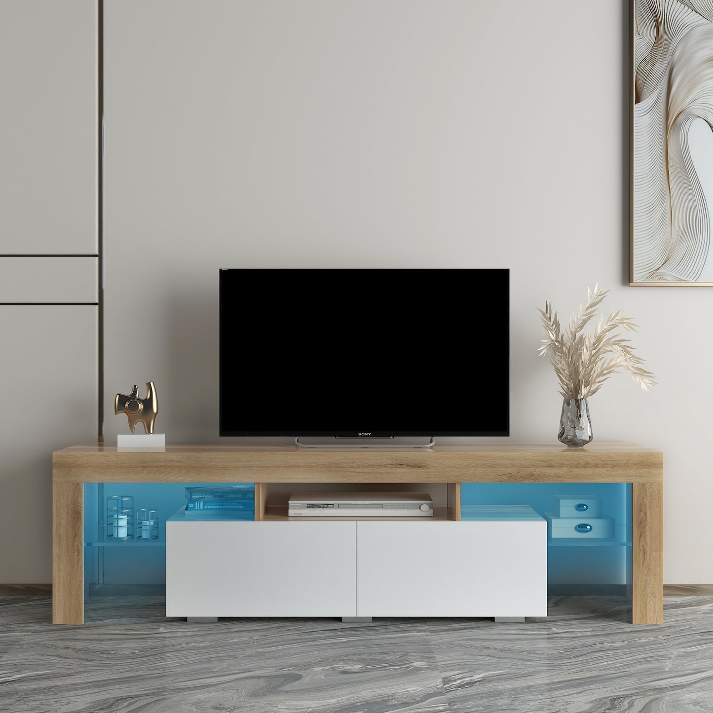 TV Cabinet for 70 inch, Led TV Stand with RGB LED Lights, Storage Drawers, DT64