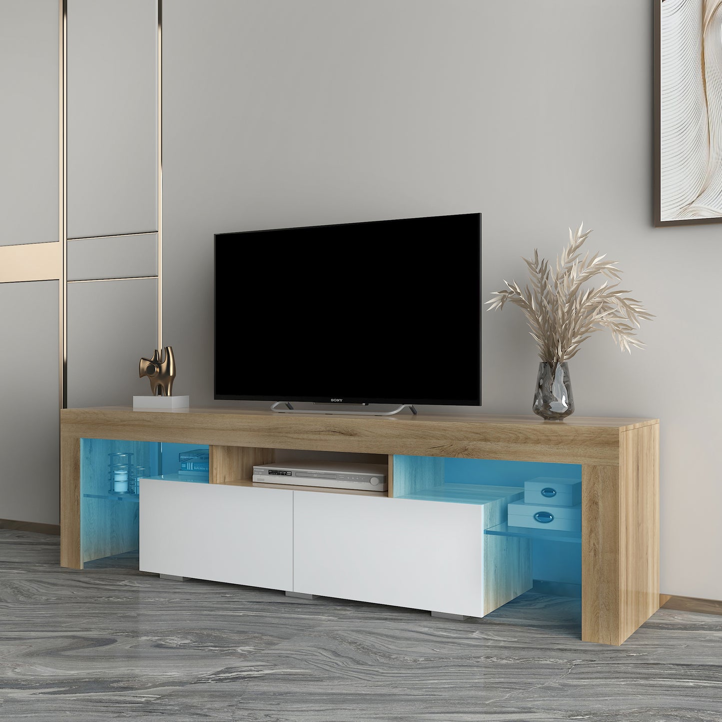 TV Cabinet for 70 inch, Led TV Stand with RGB LED Lights, Storage Drawers, DT64