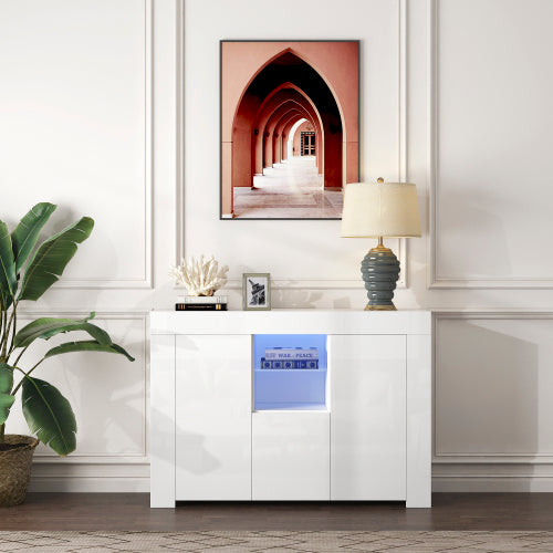 SESSLIFE Modern High Gloss Sideboard Buffet Storage Cabinet with 16 LED Lights and 2 Doors, Black Cupboard for Kitchen, Dining Room and Living Room