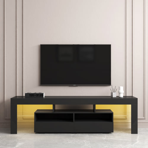 Sesslife TV Stand for 70 Inch TV, High Glossy Front Cabinet with LED Lights, Console Entertainment Center Television Table for 20 Minutes Quick Assembly