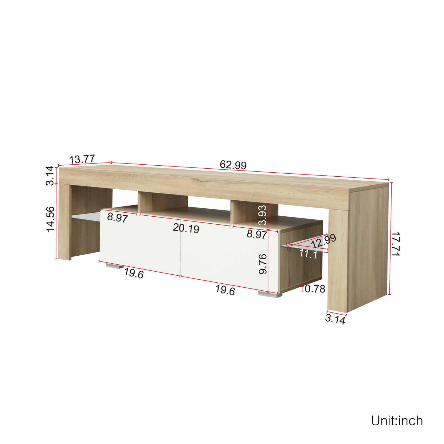 TV Cabinet for 70 inch, Led TV Stand with RGB LED Lights, Storage Drawers, DT64