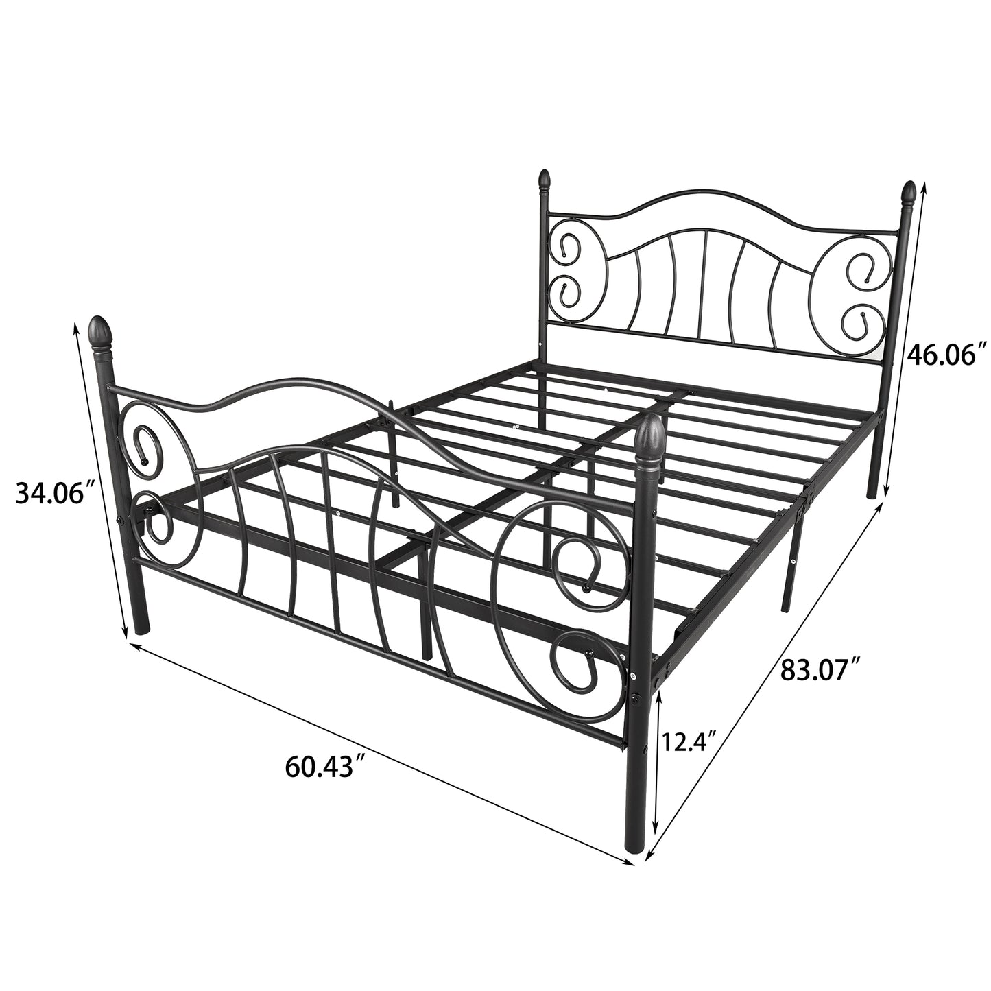 SESSLIFE Vintage Sturdy Queen Size Metal Bed Frame with Headboard and Footboard Basic Bed Frame No Box Spring Needed (Queen, Black)