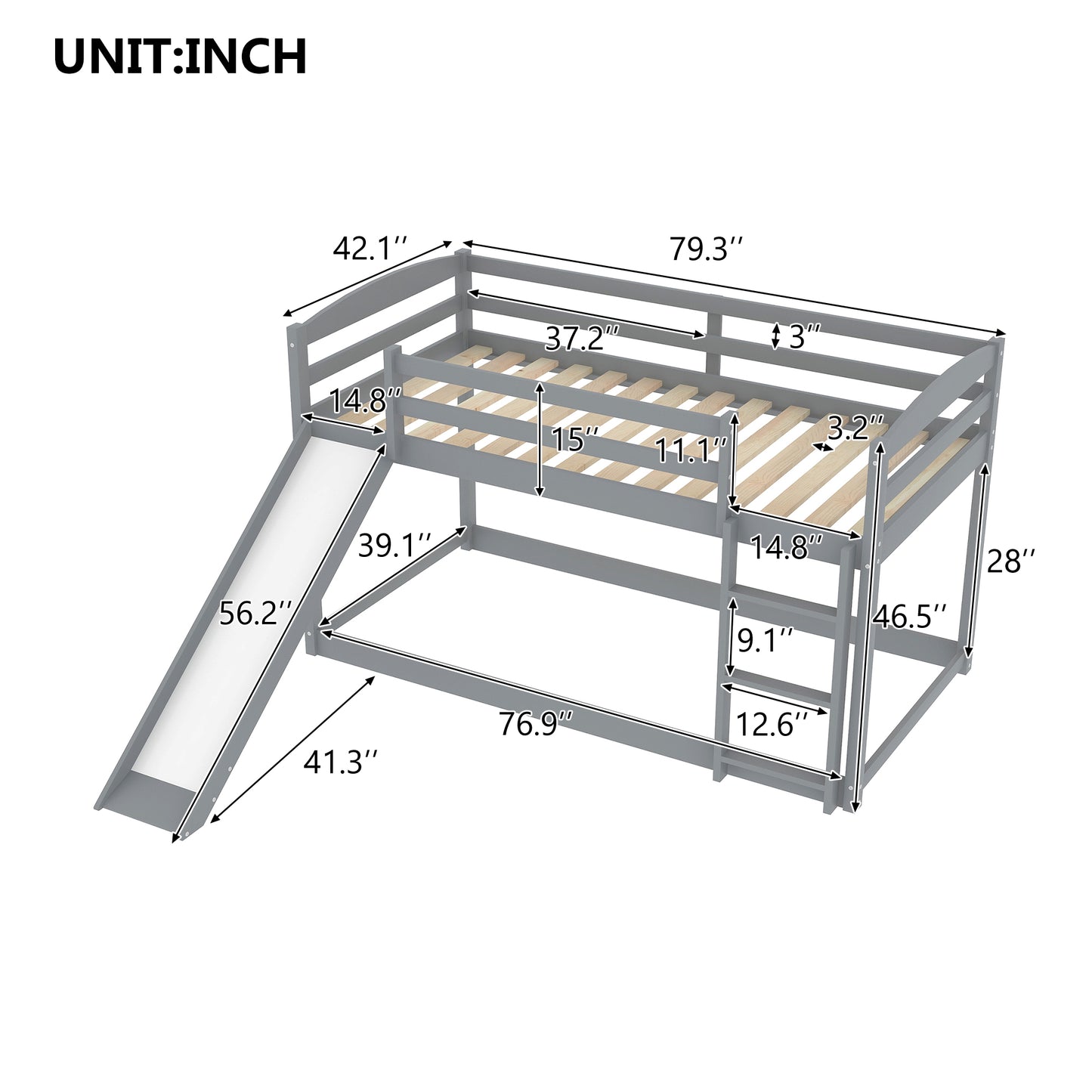 Twin Over Twin Bunk Bed, Wooden Bunk Bed with Convertible Slide and Durable Ladder, High Guardrail Kid Bed Frame, DT46