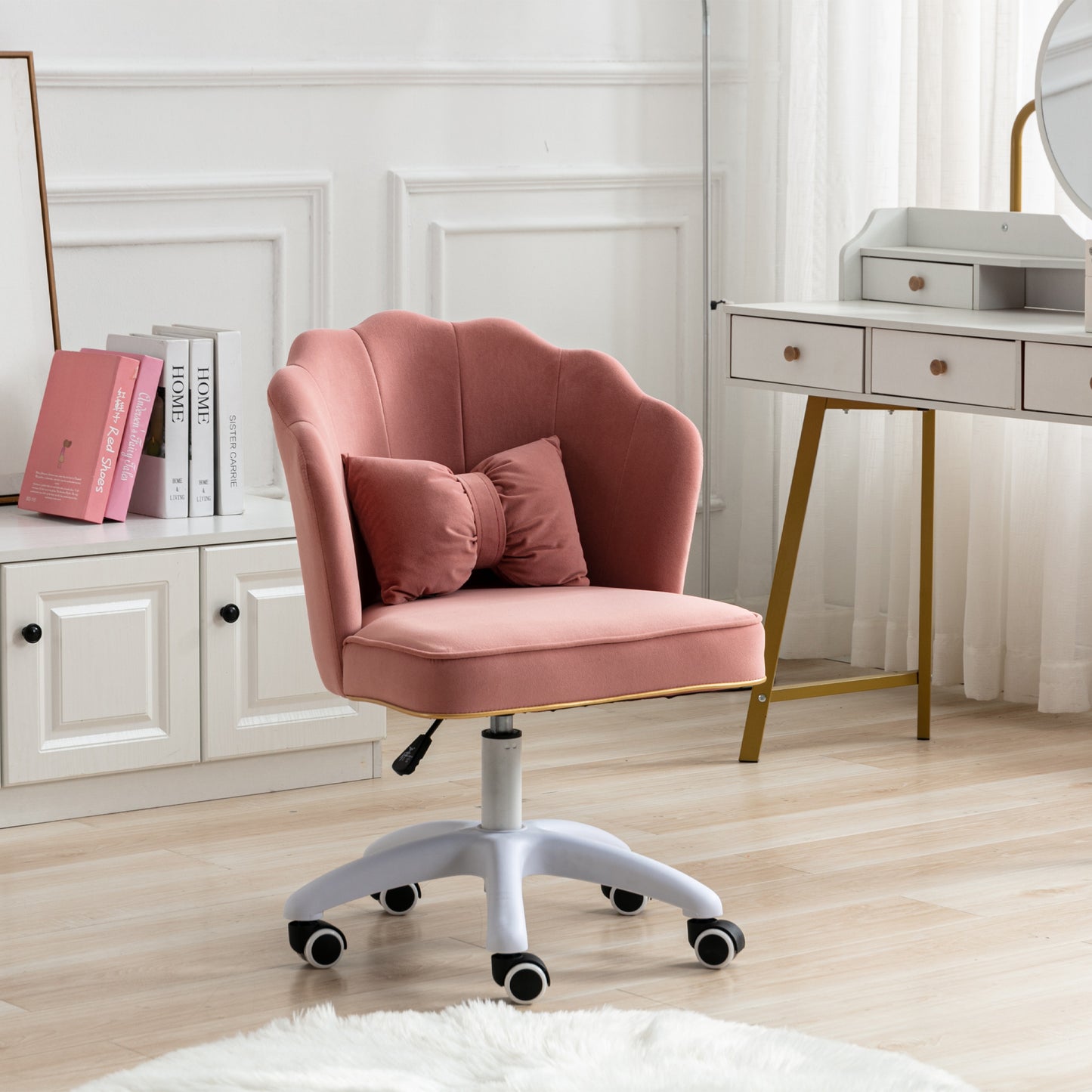SESSLIFE Home Office Desk Chair for Girls Women, Velvet Task Chair, Vanity Chair Computer Chair with Wheels Adjustable Mid-Back, 360-Degree Swivel Chair for Make-up Studying Room Living Room