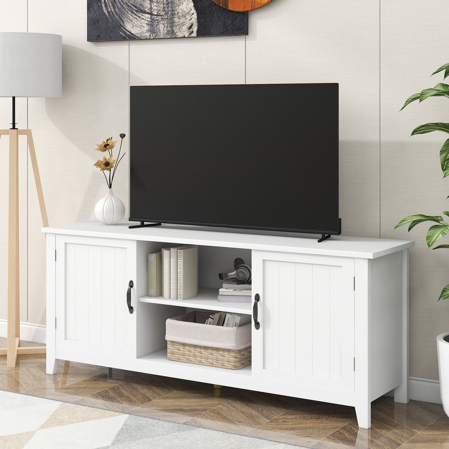 Sesslife Modern Minimalist TV Cabinet for 60 inch TV stand, TV & Media Furniture with Storage, Media Table for Living Room, Bedroom, White