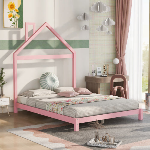 SESSLIFE Twin Bed Frame with House-shaped Headboard, Pink Platform Bed Frame Twin with Strong Wood Support, Hold 250 LBS, Sturdy and Durable, Noise-Free, Easy Assembly