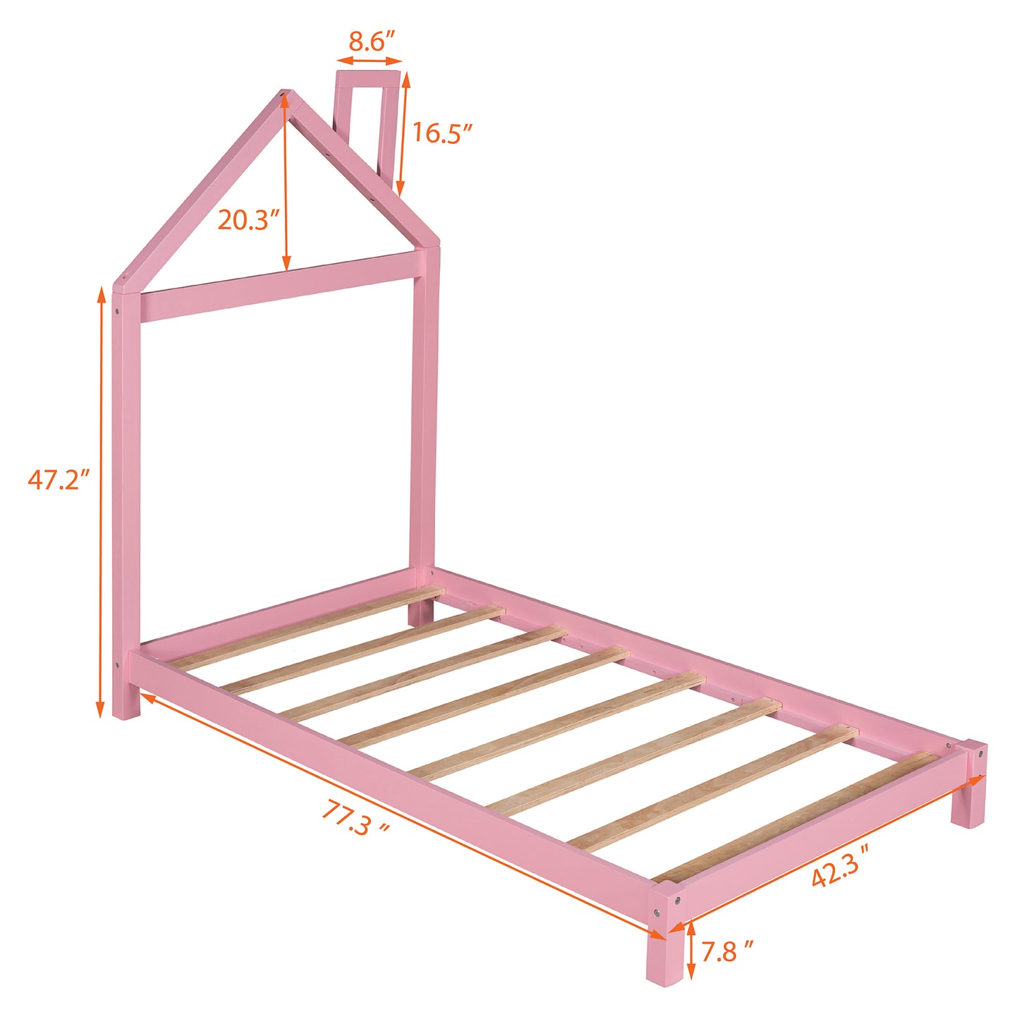 SESSLIFE Twin Bed Frame with House-shaped Headboard, Pink Platform Bed Frame Twin with Strong Wood Support, Hold 250 LBS, Sturdy and Durable, Noise-Free, Easy Assembly