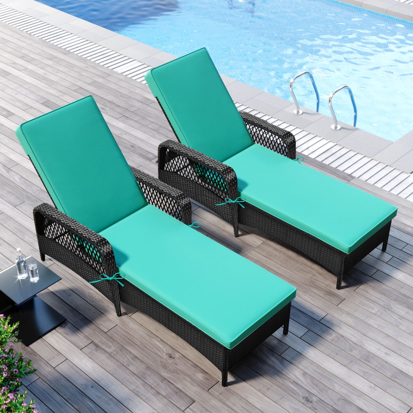 Outdoor Chaise Lounge Chairs Set, Patio Furniture Lounger Reclining Chairs with 5 Adjustable Positions and Pillow, Gray Wicker Patio Chairs Furniture for Poolside, Deck, Backyard