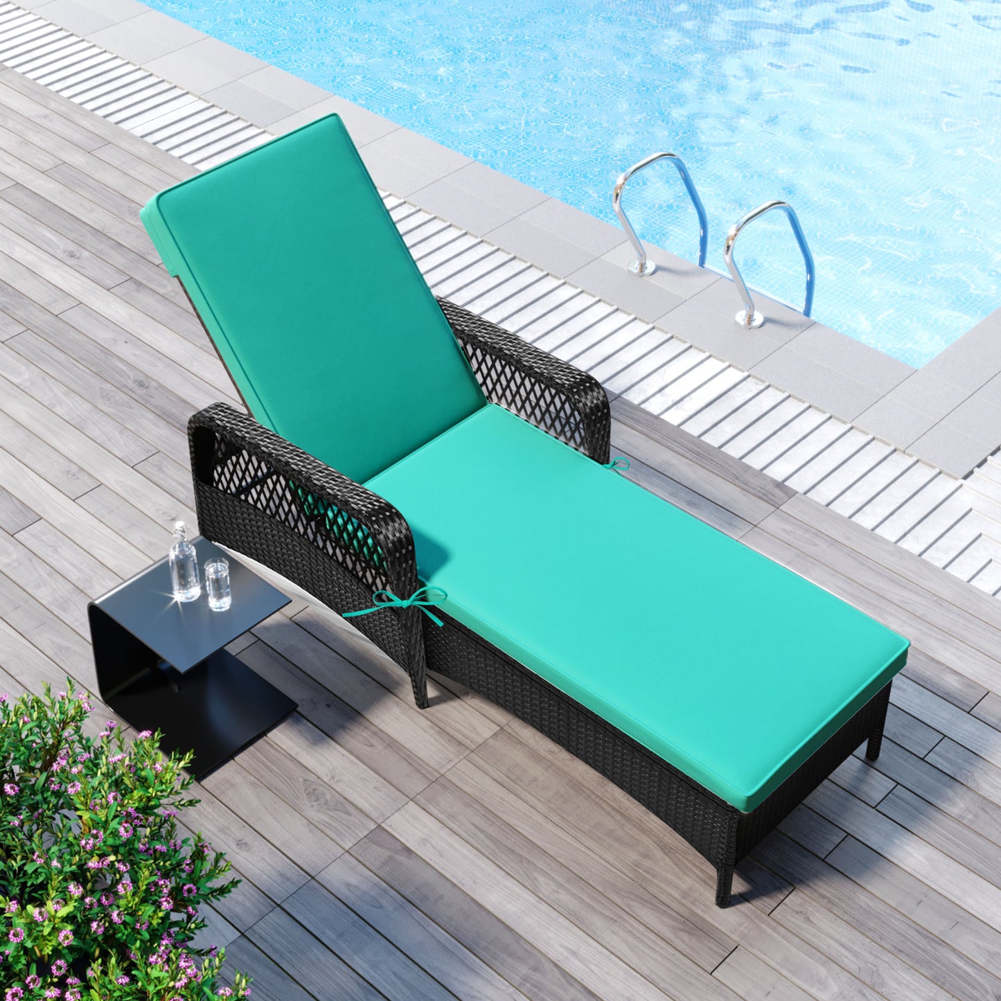 Outdoor Chaise Lounge Chairs Set, Patio Furniture Lounger Reclining Chairs with 5 Adjustable Positions and Pillow, Gray Wicker Patio Chairs Furniture for Poolside, Deck, Backyard