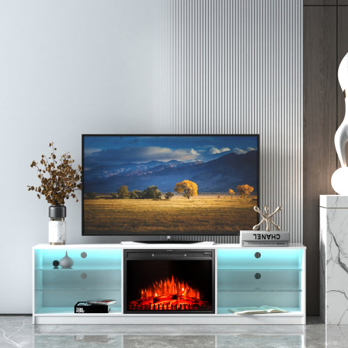 Sesslife 78" Fireplace TV Stand for TVs up to 80", Entertainment Center with 6 Open Shelves, TV Console with Electric Fireplace, TV Table for Living Room,Bedroom,Office, Black