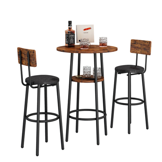 Counter Height Dining Set for 2, Sesslife Wood Round Bar Dining Table and Stools Set, Small Pub Dining Room Set, with Round Table, PU Leather Padded Upholstered Stools, Brown