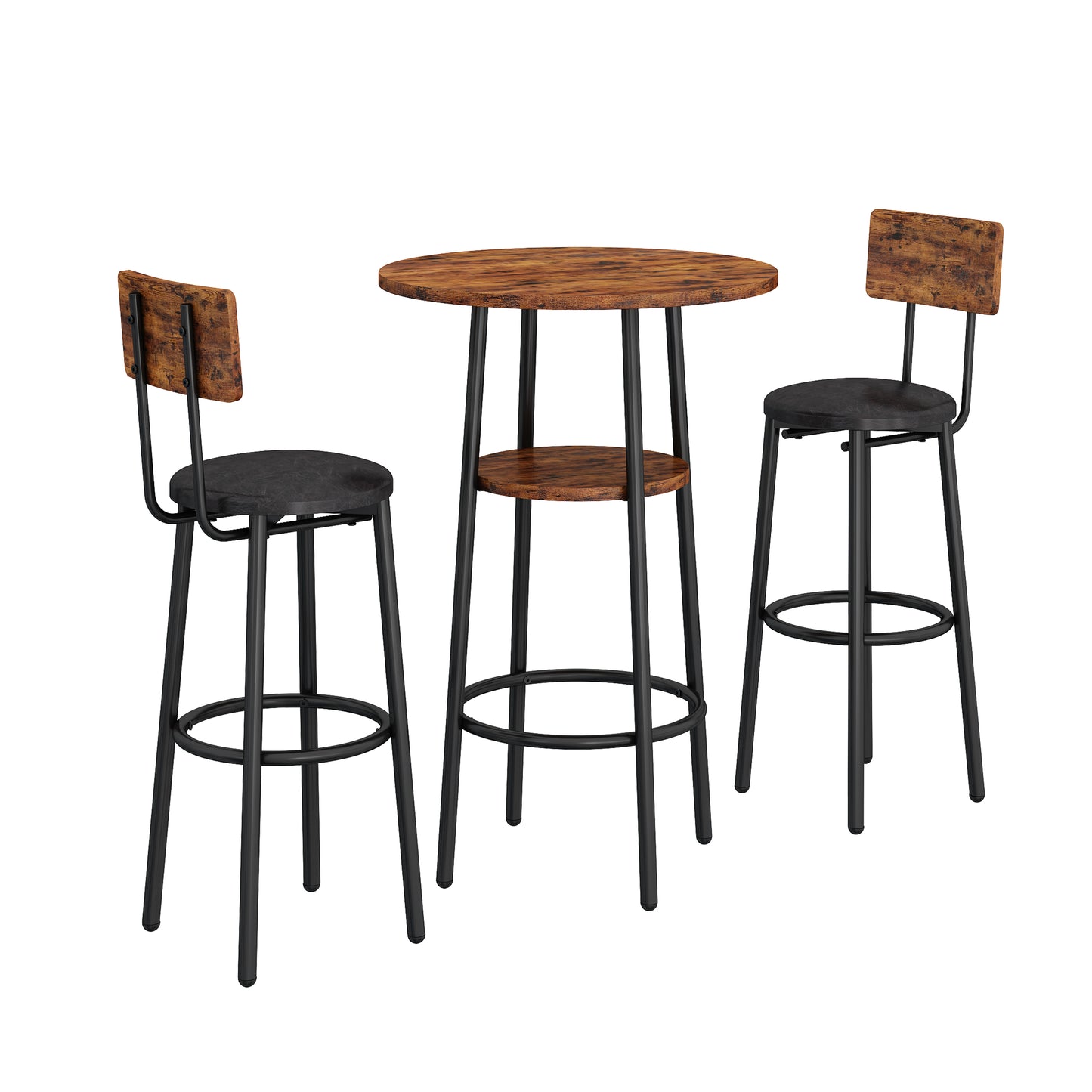 Bar Table Set for 2, Sesslife Round Wood Dining Table Set with Chairs, Counter Height Bistro Dining Table and Upholstered Stools, for Dining Room, Kitchen, Coffee Bar, Gray